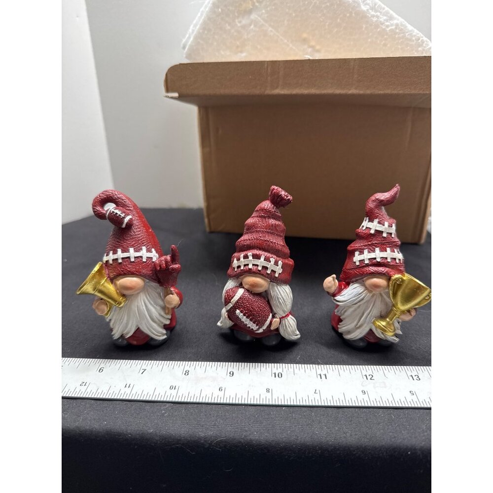 Set Of 3 Football-Themed Gnome Figurines With Trophy & Football